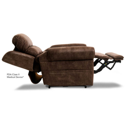 Pride's VivaLift power recliner Tranquil collection - Astro Brown - Profile position with power headrest