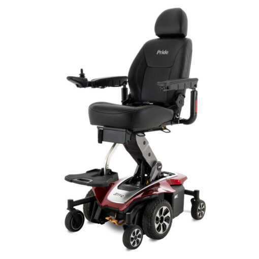 Jazzy Air 2.0 powerchair in ruby red, angled left