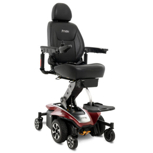Pride Jazzy Air 2.0 power wheelchair in ruby red, angled right