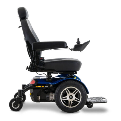 Jazzy Elite 14 powerchair in blue, right profile