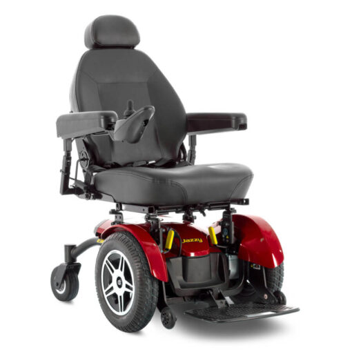Jazzy Elite 14 powerchair in red, right angled