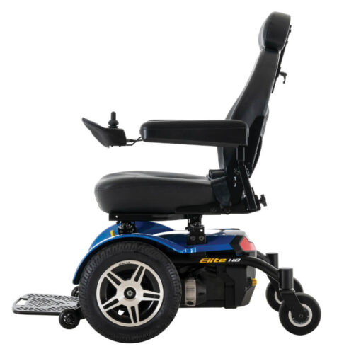 Jazzy Elite HD powerchair in blue, left profile