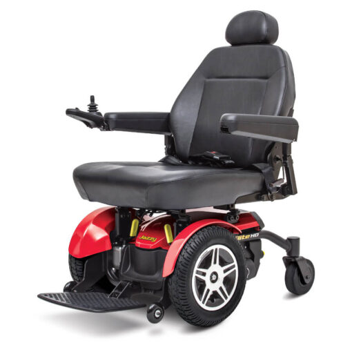Jazzy Elite HD powerchair IN red, left angled