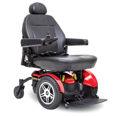 Jazzy Elite HD powerchair in red, right angled