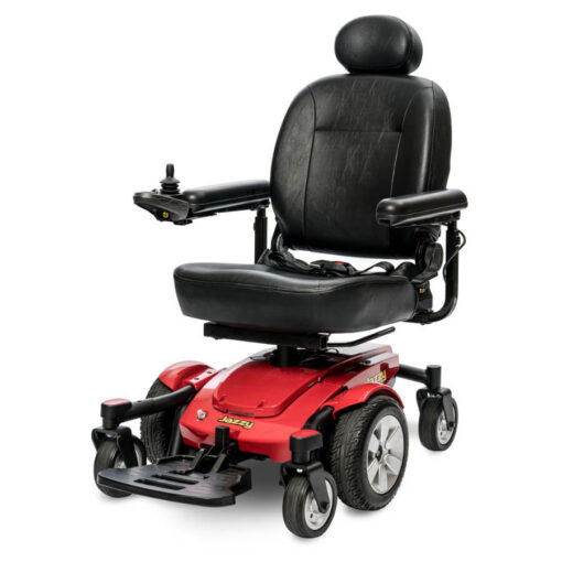 Jazzy Select 6 powerchair in red, angled left