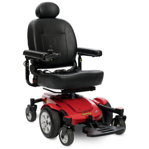 Jazzy Select 6 powerchair in red, angled right