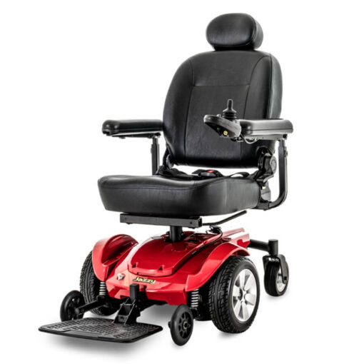 Jazzy Select powerchair in red, angled left