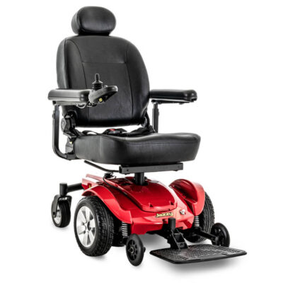 Jazzy Select powerchair in red, angled right