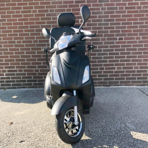 Pride's Raptor. A three-wheeled mobility scooter shown in black - front view