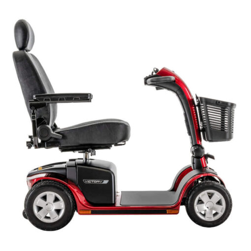 Pride Victory 10 four wheel mobility scooter in red with high back seat, right side view