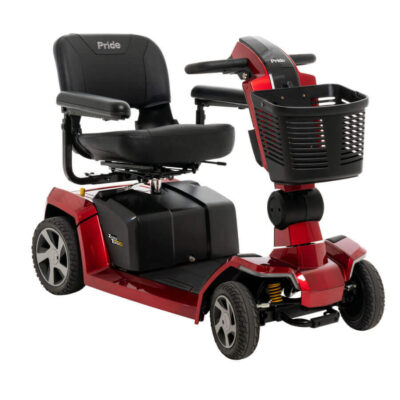 Pride Zero Turn 10 four wheel mobility scooter in red, angled right