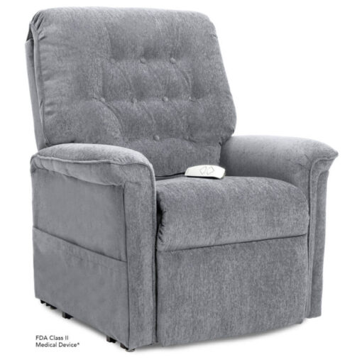 Pride power lift recliner - Heritage Collection – Crypton Aria Cool Grey - Seated position.