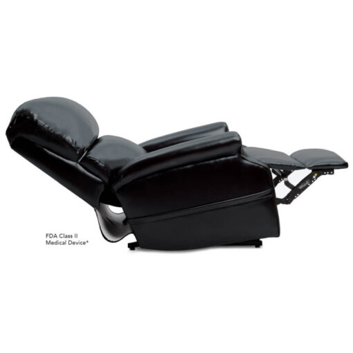 Pride power lift recliner - Infinity Collection – Lexis Sta-Kleen Black – Reclined position.