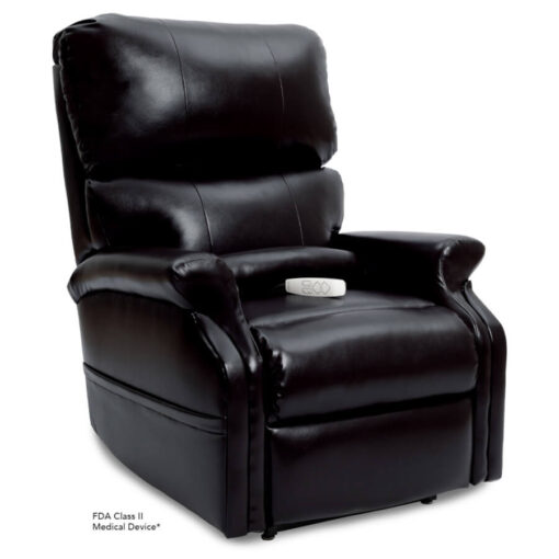 Pride power lift recliner - Infinity Collection – Lexis Sta-Kleen Black – Seated position.
