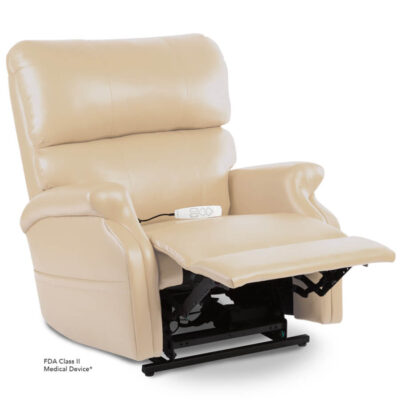 Pride power lift recliner - Infinity Collection – UltraLeather Buff - Reading position.