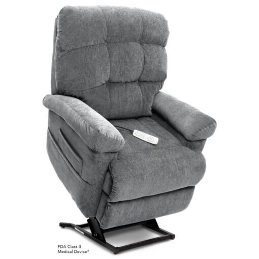 Pride's power lift recliner - Oasis Collection – Crypton Aria Cool Grey - Lifted position.
