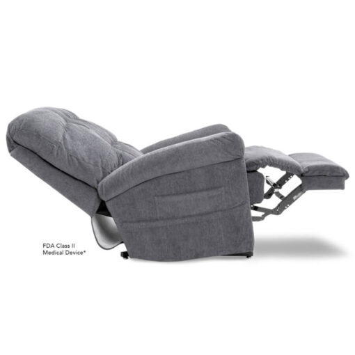 Pride's power lift recliner - Oasis Collection – Crypton Aria Cool Grey - Reclined position.