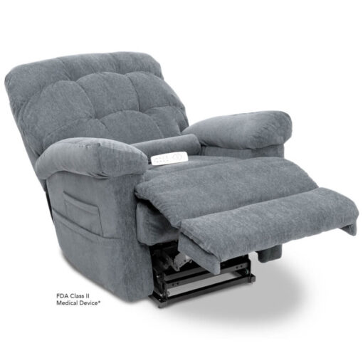 Pride's power lift recliner - Oasis Collection – Crypton Aria Cool Grey - Reclining position.