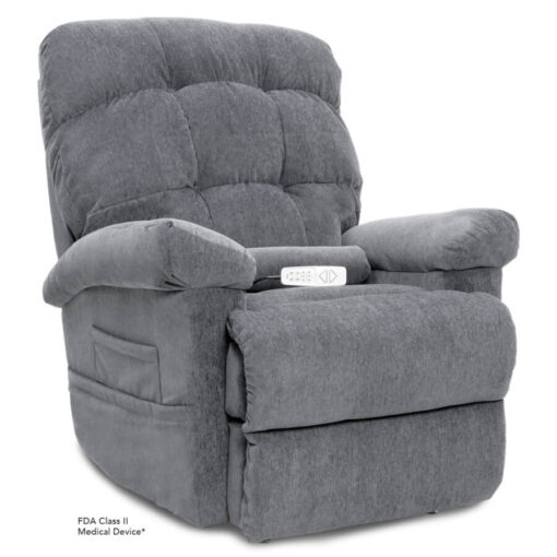 Pride's power lift recliner - Oasis Collection – Crypton Aria Cool Grey - Seated position.