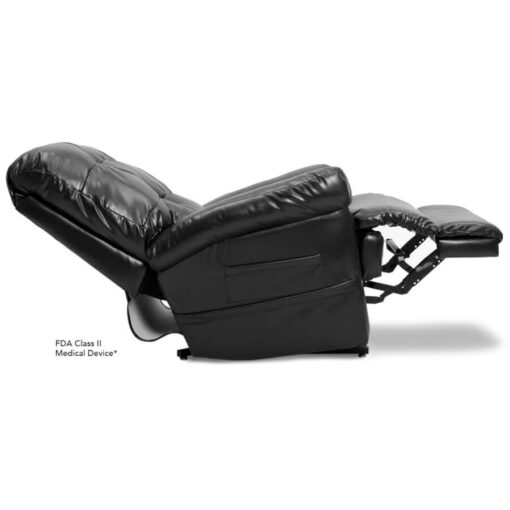 Pride's power lift recliner - Oasis Collection – Lexis Sta-Kleen Black - Reclined position.