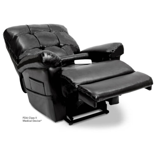 Pride's power lift recliner - Oasis Collection – Lexis Sta-Kleen Black - Reclining position.