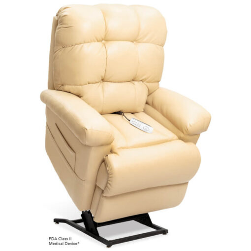 Pride's power lift recliner - Oasis Collection – UltaLeather Buff - Lifted position.