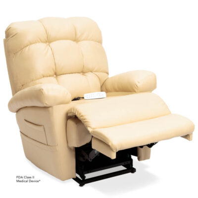 Pride's power lift recliner - Oasis Collection – UltaLeather Buff - Reading position.