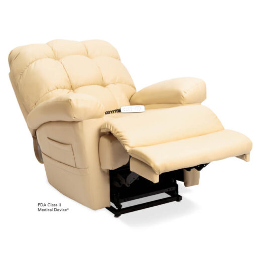Pride's power lift recliner - Oasis Collection – UltaLeather Buff - Reclining position.