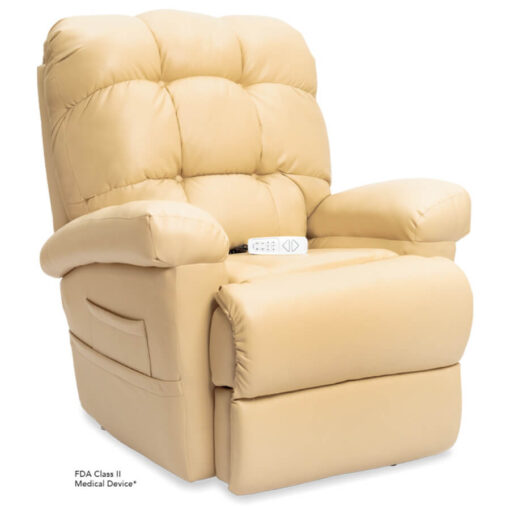 Pride's power lift recliner - Oasis Collection – UltaLeather Buff - Seated position.