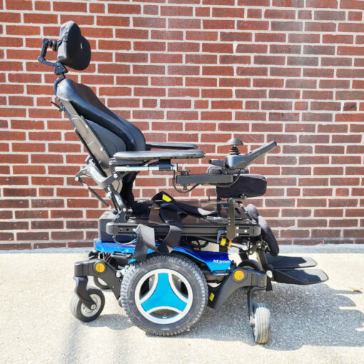 Permobil M300 Power Wheelchair in blue - right side view