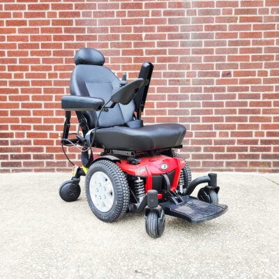 Pride Jazzy 600 ES power chair in red - three quarter view