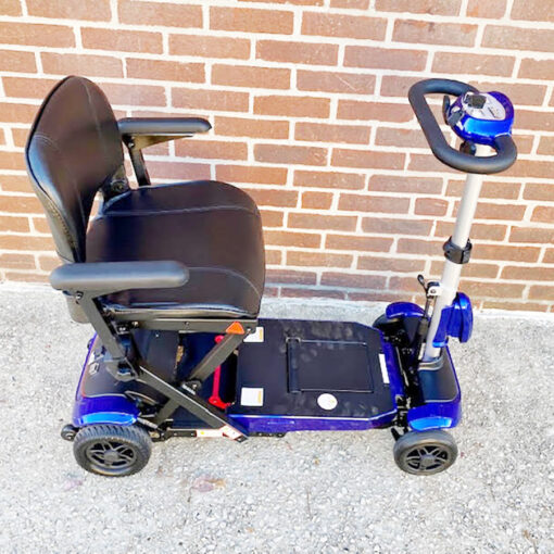 Drive's Zoome Auto Flex Folding Four-Wheeled Mobility Scooter in Blue: right side view