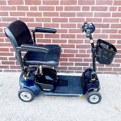 Pride GoGo Elite Traveller four-wheeled mobility scooter in black: right view