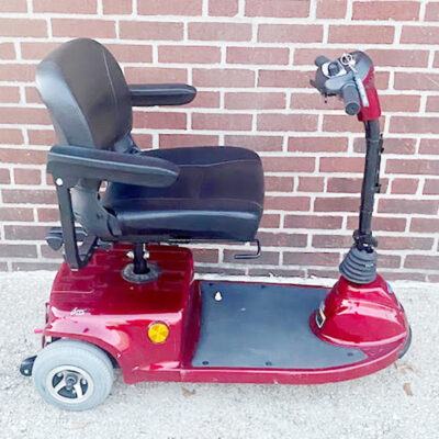 invacare Lynx L3X mobility scooter, three-wheeled shown in red. Right side view
